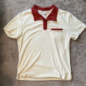 Urban Outfitters Men's Cream and Red Polo Shirt